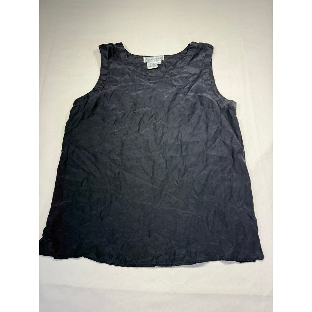 Stephanie Andrews Black 100% Silk Sleeveless Tank Top Shell Medium